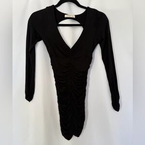Arden B Black Long Sleeve Ruched Mini Dress
